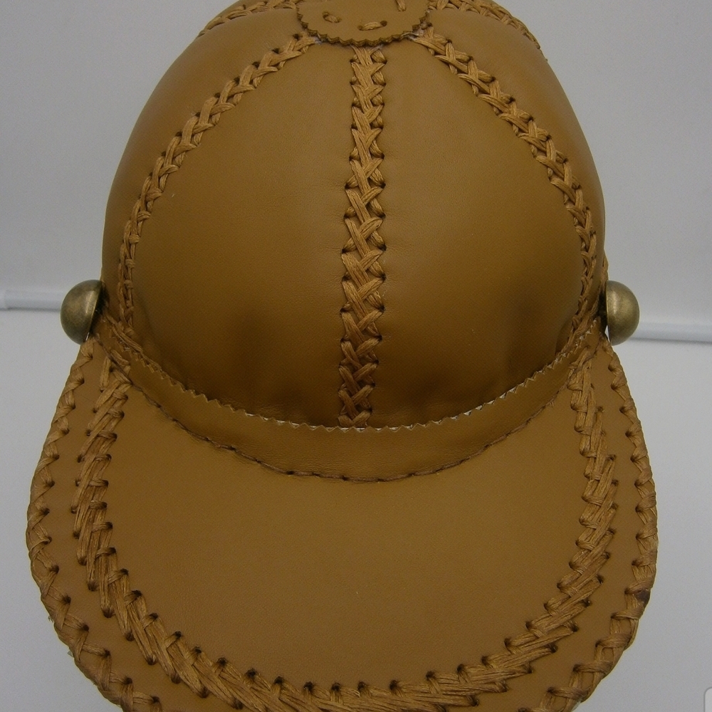 Tan Leather Cap with Braided Details